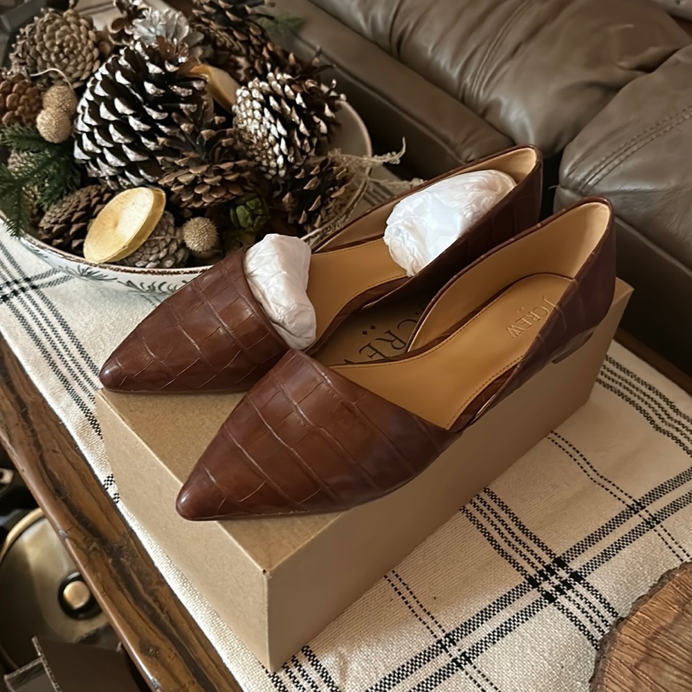 NIB Jcrew Size 8 Brown Crocodile Embossed D’orsay Flats